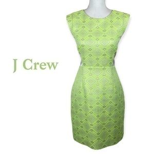 J Crew Neon Lime Green & White Geometric Pattern Paneled Sleeveless NWOT-Size 6